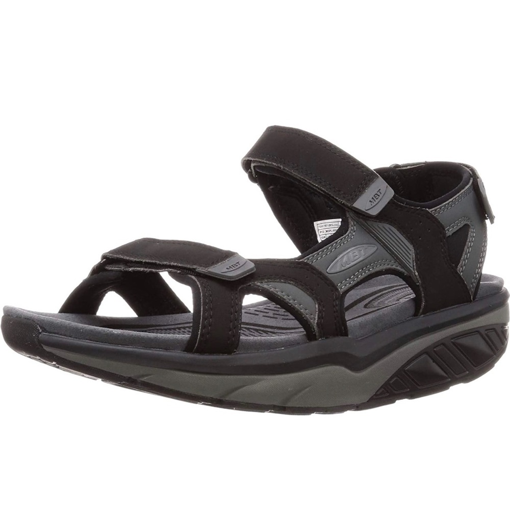 MBT Mens Saka 6S Sport Synthetic Leather Black Charcoal Grey Sandals